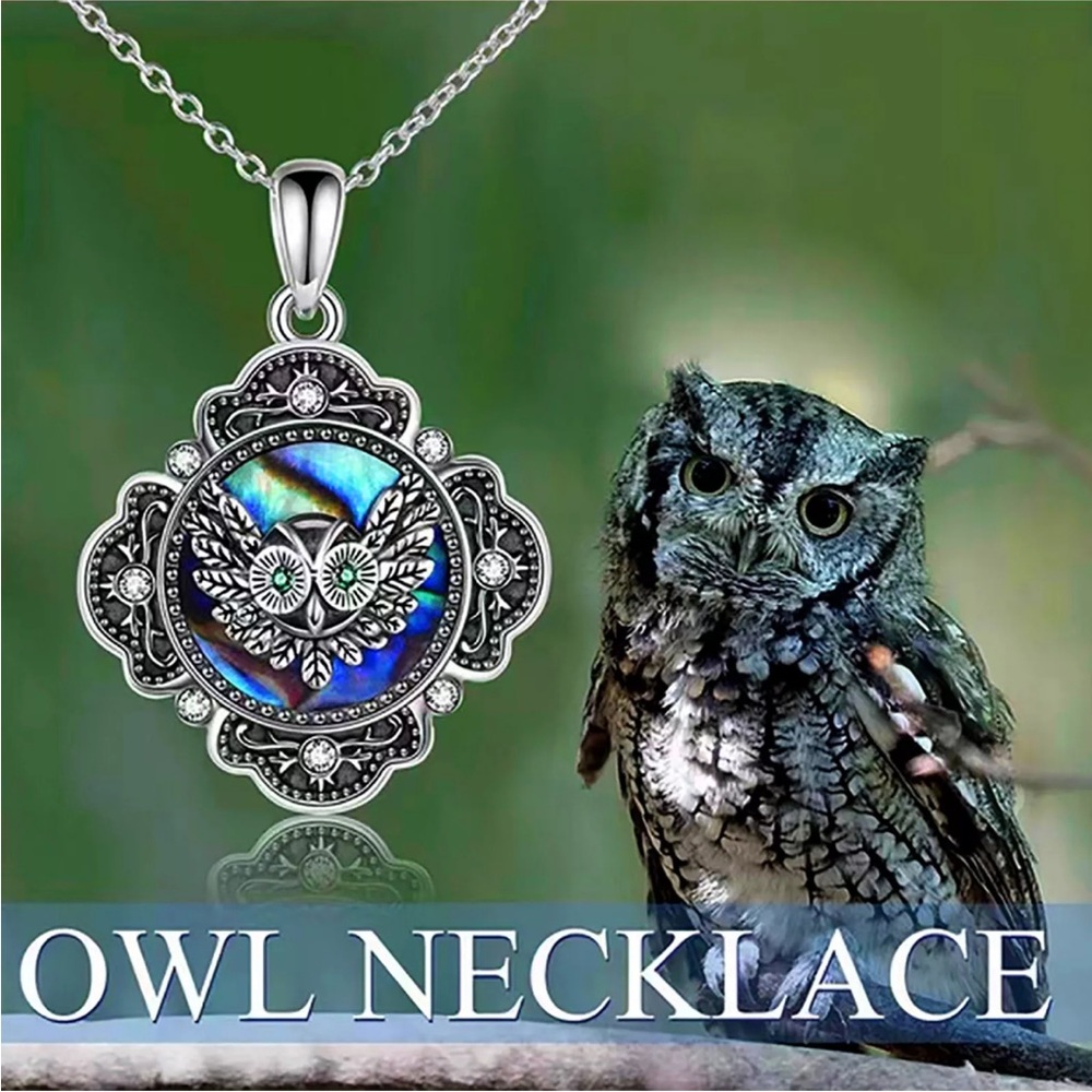 Silver and Blue Owl Pendant Necklace